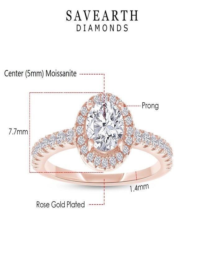 SAVEARTH DIAMONDS 18K Rose Gold Plated Halo Ring | Center 5MM Moissanite Diamond Ring for Women | Round Engagement Promise Rings for Her (0.70 Ctw) Ring Size-7 - Image 2