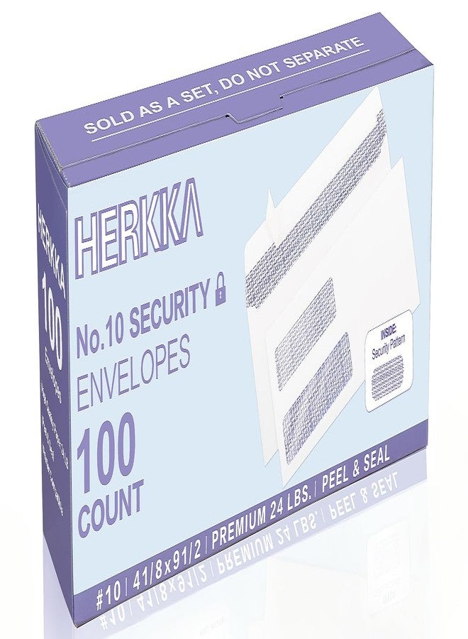 HERKKA 100 Pack #10 Double Window Security Self-Seal Envelopes - Suitable Size for Multiple Business Statements, Quickbooks Invoices, and Return Envelopes, Size 4-1/8 x 9-1/2 - White - 24 LB - Image 1