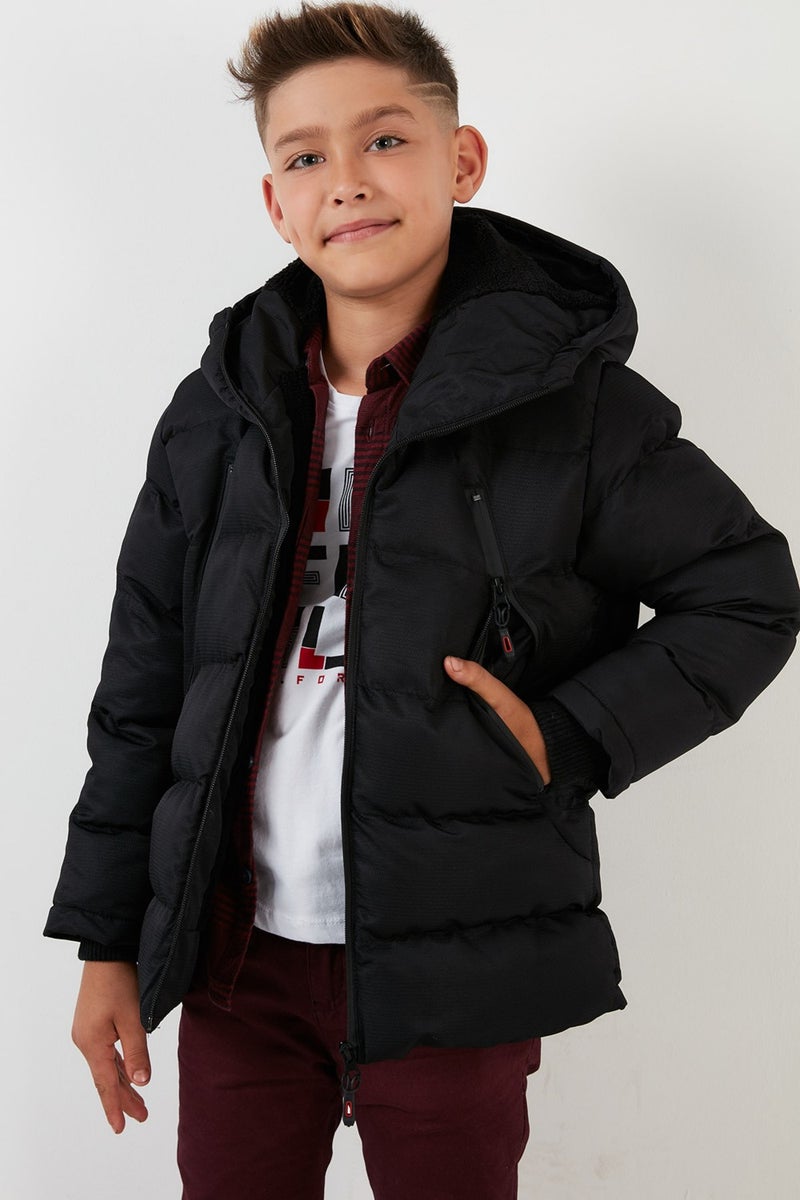 Lela Plush Lined Hooded Puffer Coat with Zipper Pockets Boys' Coat 5760040  - Image 1