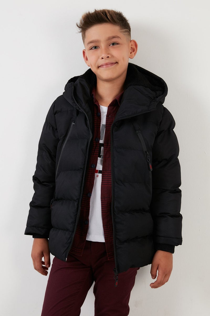 Lela Plush Lined Hooded Puffer Coat with Zipper Pockets Boys' Coat 5760040  - Image 2