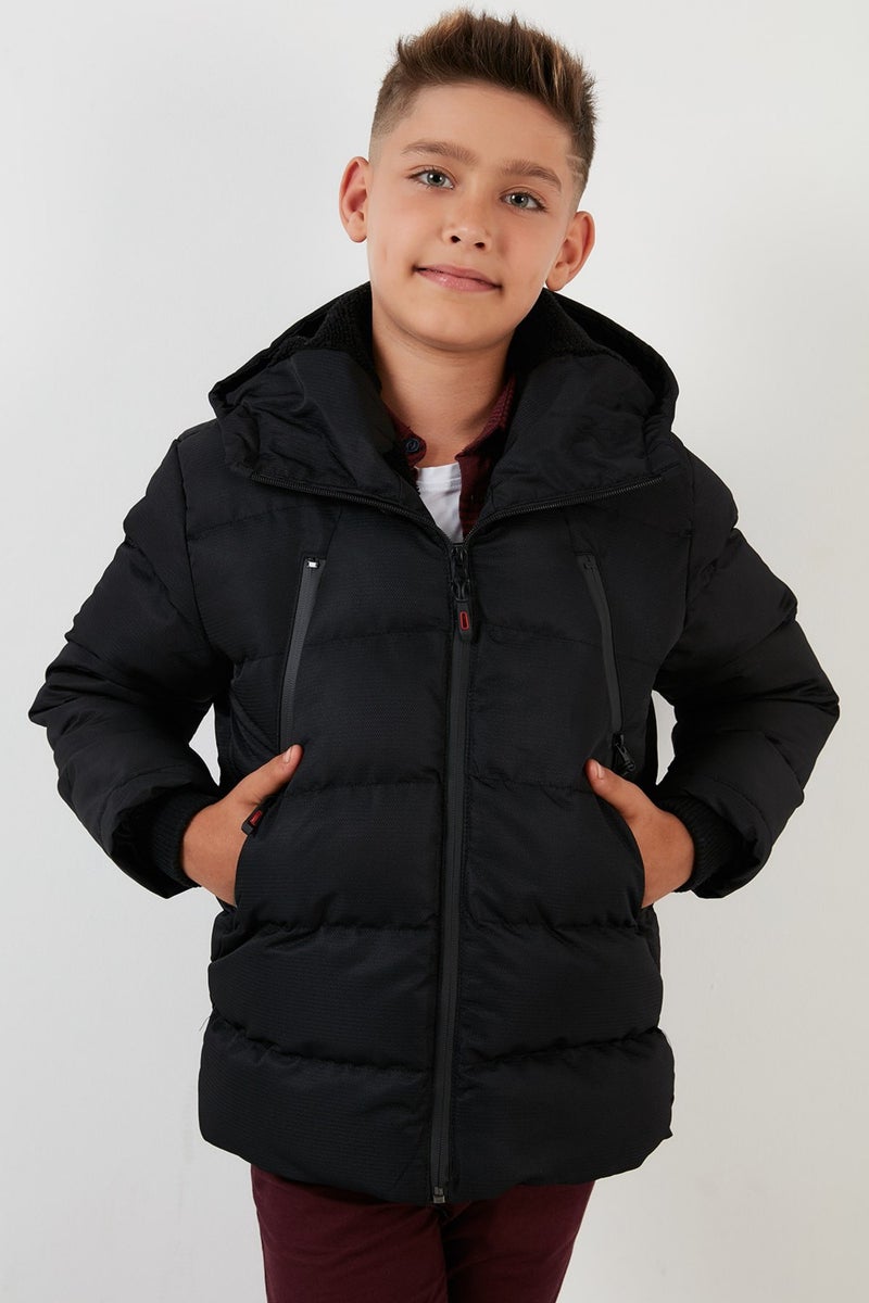 Lela Plush Lined Hooded Puffer Coat with Zipper Pockets Boys' Coat 5760040  - Image 3