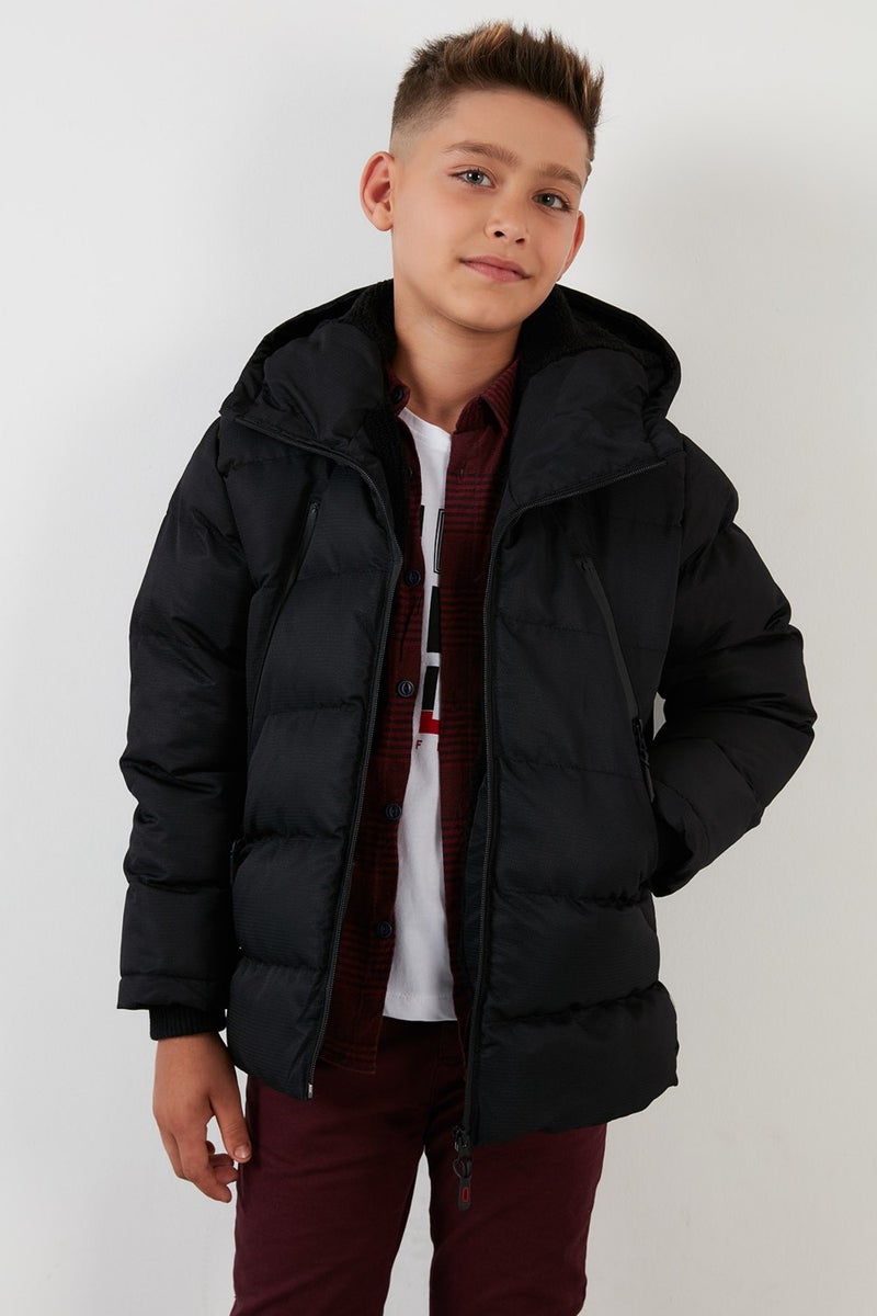 Lela Plush Lined Hooded Puffer Coat with Zipper Pockets Boys' Coat 5760040  - Image 4