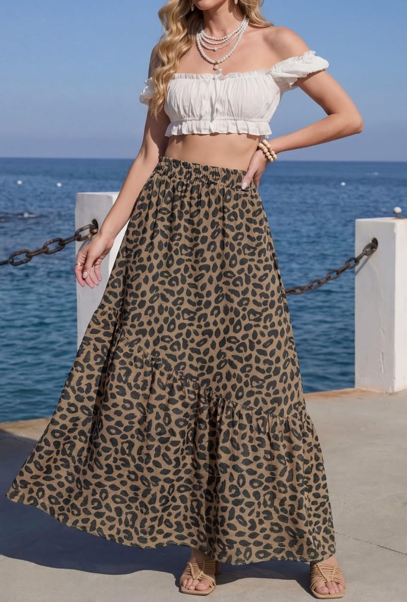 GRECERELLE Women's Boho Casual Maxi Skirts Flowy Elastic High Waisted A-Line Long Skirts with Pockets Beach Vacation, LD Khaki, S - Image 5
