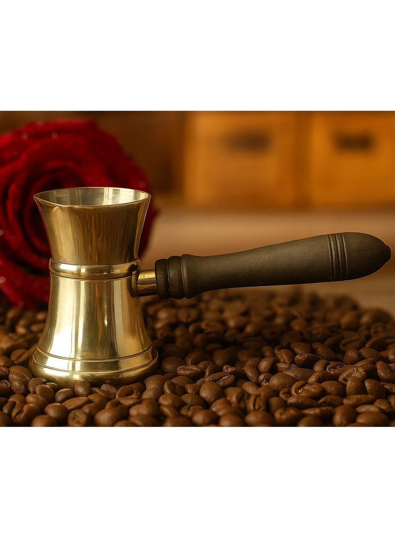Royal Brass Turkish Coffee Warmer Turkish Style Brass Coffee Pot with Wooden Handle, Gold Brass Coffee Warmer 10 Centimeter