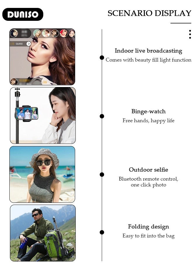 DUNISO - Selfie Ring Light with Extendable Floor Tripod and Phone Holder, Dimmable LED Beauty Camera Ring light with 360 Degrees Shooting Arm for Makeup, Photo Selfie, Video Recording, Live Streaming - Image 1