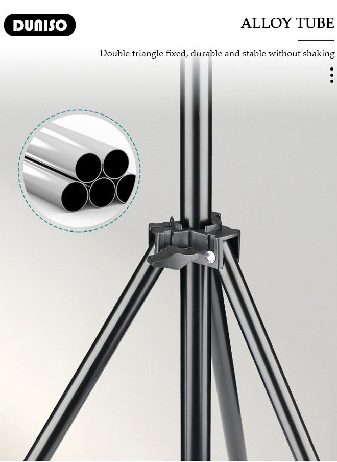 DUNISO - Selfie Ring Light with Extendable Floor Tripod and Phone Holder, Dimmable LED Beauty Camera Ring light with 360 Degrees Shooting Arm for Makeup, Photo Selfie, Video Recording, Live Streaming - Image 1