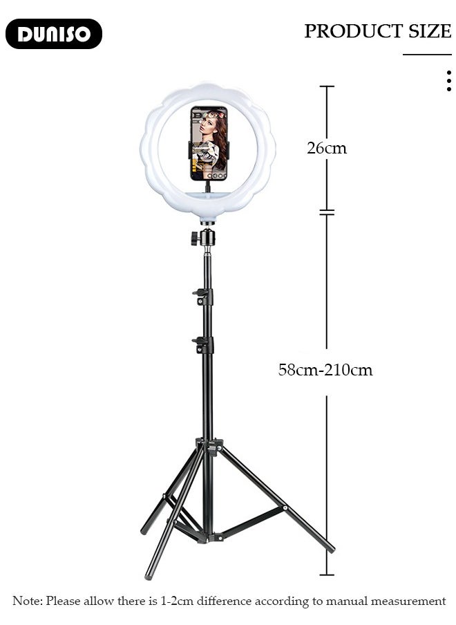 DUNISO - Selfie Ring Light with Extendable Floor Tripod and Phone Holder, Dimmable LED Beauty Camera Ring light with 360 Degrees Shooting Arm for Makeup, Photo Selfie, Video Recording, Live Streaming - Image 1