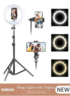 DUNISO Selfie Ring Light with Extendable Floor Tripod and Phone Holder, Dimmable LED Beauty Camera Ring light with 360 Degrees Shooting Arm for Makeup, Photo Selfie, Video Recording, Live Streaming  - Image 1