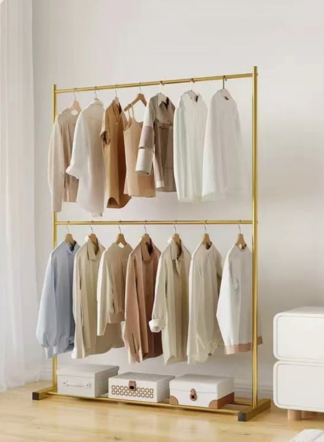 Kutis Metal Clothes Organizer Double Rod Clothing Garment Rack Stand Golden 120x40x185 cm - Image 2