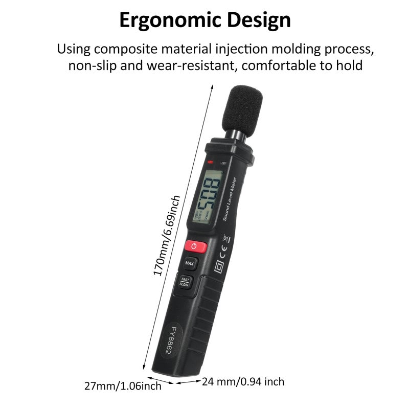 Decibel Meter Black Compact Lightweight - High Accuracy A Weighted Measurement Sound Level Meter for Home Office Factory Community School Audio System Automobile - Image 4