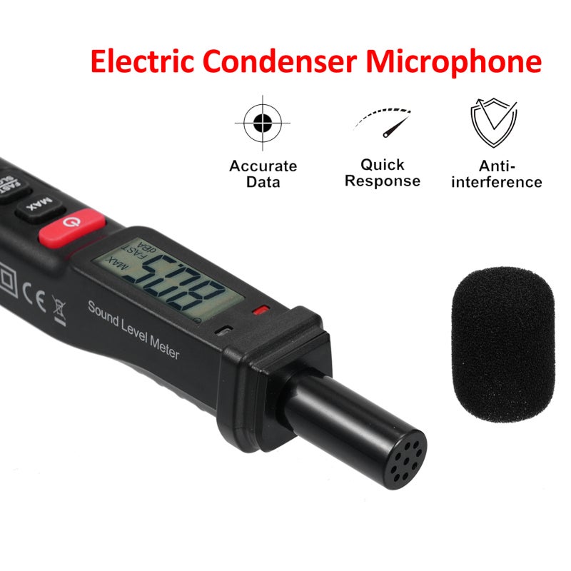 Decibel Meter Black Compact Lightweight - High Accuracy A Weighted Measurement Sound Level Meter for Home Office Factory Community School Audio System Automobile - Image 3