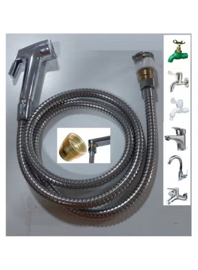 شطاف حمام متنقل للسفر مع (خرطوم 1.5 متر + محول بكاوتشة + محول صامولة + هاند بالعليقة) - Image 3