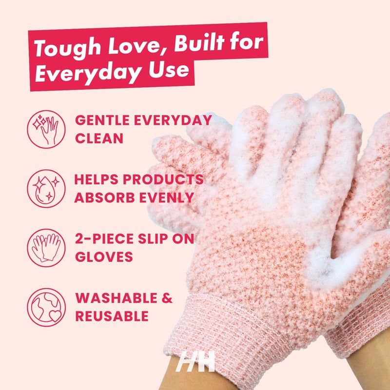 Handmade Heroes Tough Love Exfoliating Gloves â€“ 2pc Reusable Body Scrub Washcloth Mitt for Shower, Bath & Spa, Dead Skin Remover, Ingrown Hair & Self-Tan Exfoliator, Shower Accessories for Smooth Skin - Image 5