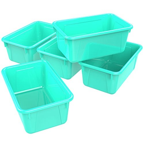 Storex Small Cubby Bins, Pack of 5, 12.2 x 7.8 x 5.1 Inches, Teal (62420U05C) - Image 1