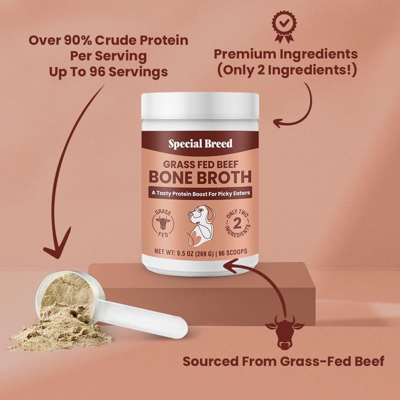 Special Breed Bone Broth Powder for Dogs and Cats - Dog and Cat Food Topper, Grass Fed Beef Broth Supplement, 9.5 oz - Image 2