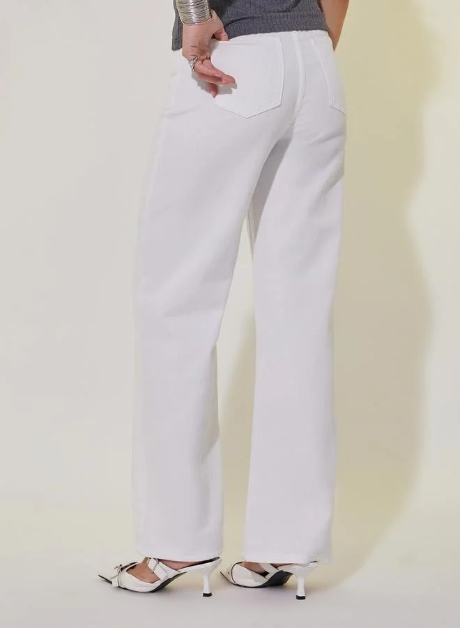 Take Two Bow Embroidered Detail Straight Fit Jeans