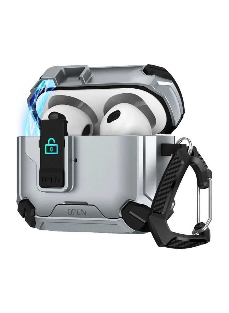 Compatible with AirPods 4th Generation Case Cover, Compatible with, Magnetic Automatic Lock, Charging Port Dust-Proof & Stand Design  AirPods 4 Case 2024 (Grey/Black) 