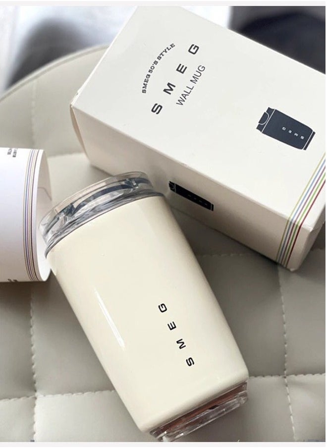 smeg Travel Coffee Mug, 240ml Insulated Drinking Cup with Leakproof Lid, Long Lasting Coffee Mug with Lid and Straw, Travel Coffee Thermos White  - Image 2