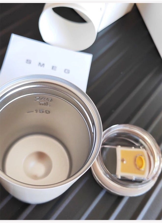 smeg Travel Coffee Mug, 240ml Insulated Drinking Cup with Leakproof Lid, Long Lasting Coffee Mug with Lid and Straw, Travel Coffee Thermos White  - Image 3