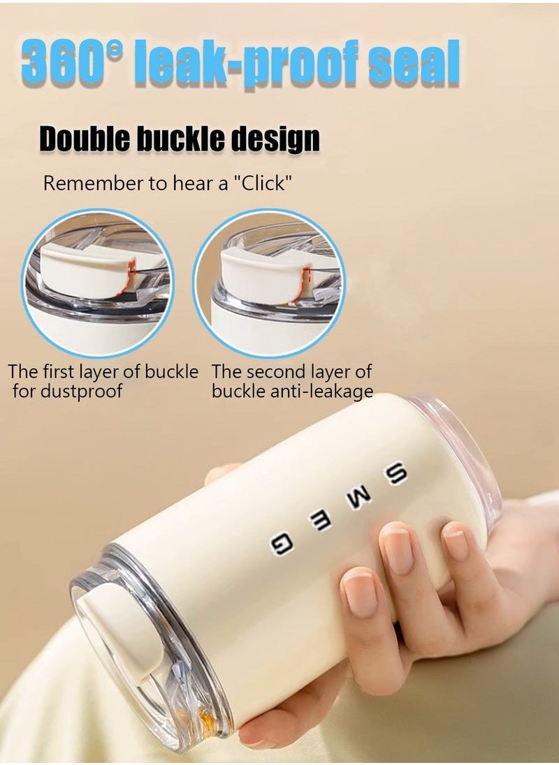 smeg Travel Coffee Mug, 240ml Insulated Drinking Cup with Leakproof Lid, Long Lasting Coffee Mug with Lid and Straw, Travel Coffee Thermos White  - Image 5