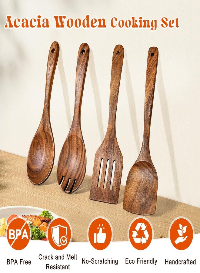 MemoGem Wooden Spoons for Cooking, Smooth Finish Acacia Wooden Utensils for Cooking, Non-Stick Wooden Cooking Utensils for Kitchen Cookware, 4Packs - Image 2