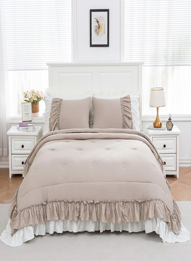 Bedding_Dreamer طقم مفروشات سرير بتصميم شابي شيك، طقم لحاف بوهيمي بحجم كينج، طقم لحاف مكشكش لغرفة النوم، ديكور منزلي، طقم سرير من الألياف الدقيقة فائقة النعومة بلون رمادي داكن، طقم لحاف ريفي أبيض مكشكش للبنات والسيدات - Image 4