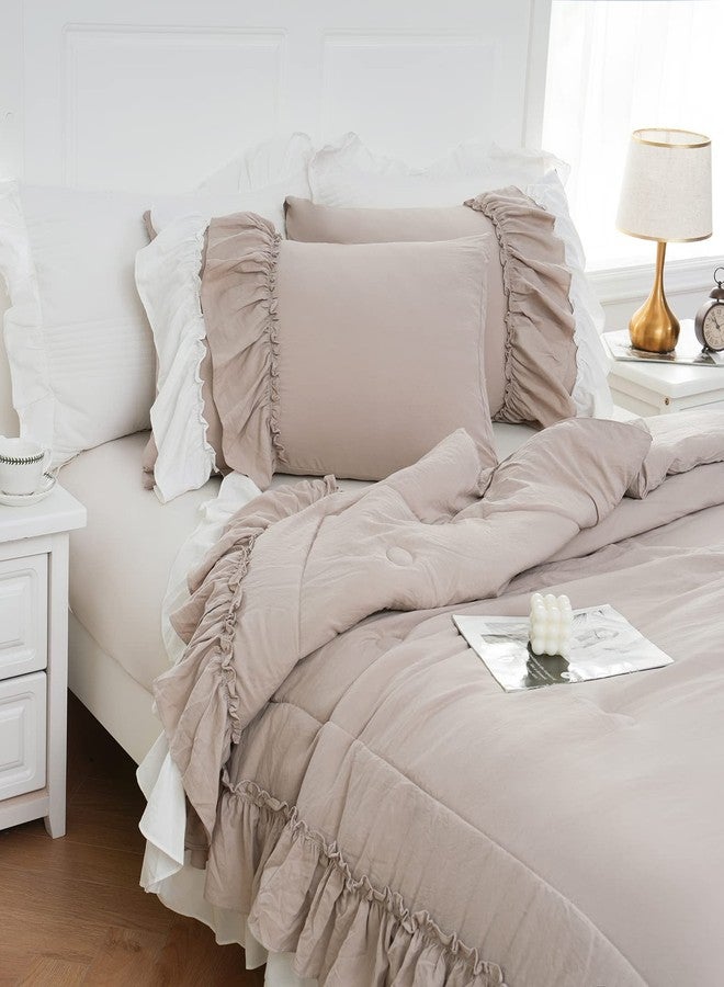 Bedding_Dreamer طقم مفروشات سرير بتصميم شابي شيك، طقم لحاف بوهيمي بحجم كينج، طقم لحاف مكشكش لغرفة النوم، ديكور منزلي، طقم سرير من الألياف الدقيقة فائقة النعومة بلون رمادي داكن، طقم لحاف ريفي أبيض مكشكش للبنات والسيدات - Image 3