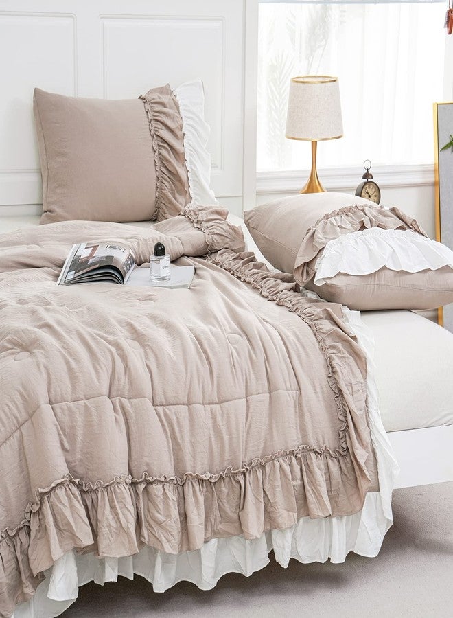 Bedding_Dreamer طقم مفروشات سرير بتصميم شابي شيك، طقم لحاف بوهيمي بحجم كينج، طقم لحاف مكشكش لغرفة النوم، ديكور منزلي، طقم سرير من الألياف الدقيقة فائقة النعومة بلون رمادي داكن، طقم لحاف ريفي أبيض مكشكش للبنات والسيدات - Image 2