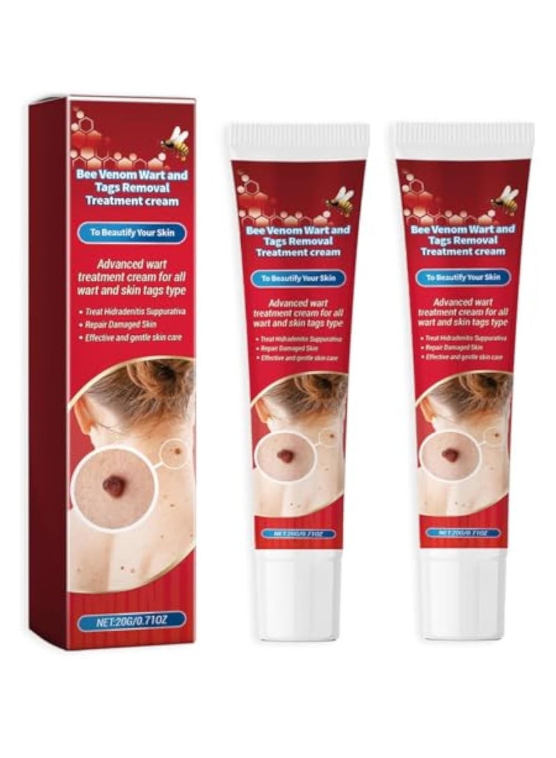 KASTWAVE 2Pcs Bee Venom Skin Care Cream, Bee Venom Wart and Tag Remover, Natural Skin Tag Remover, Skin Tag Remover for Face& Hands& Body, Bee Venom Mole and Wart Treatment Cream, Tag Recede Bee Venom for Skin  - Image 1