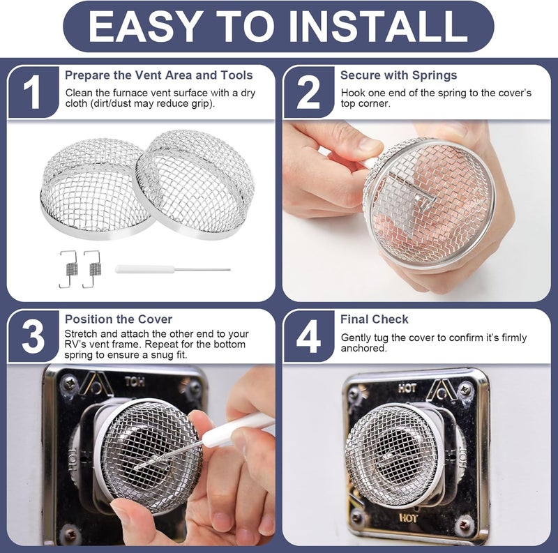 Wadoy RV Furnace Vent Screen, Flying Insect Screen, 3-Pack Stainless Steel Mesh RV Bug Screens for Vents with Installation Tool - Image 5