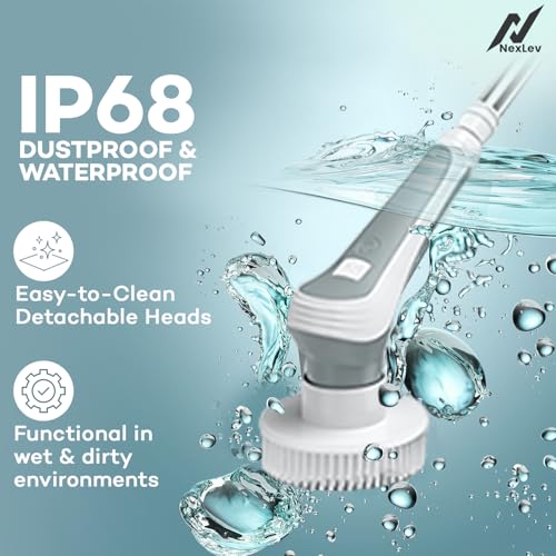 NexLev Spin Scrubber|6 Scrubbing Heads| For Kitchen, Bathroom, Tub, Glass | Complete cleaning tool for Home, Office & Car| 90 min runtime | 2600 mAh | Cordless Type C | 2 Modes|Adjustable Handle|SS-02 - Image 5