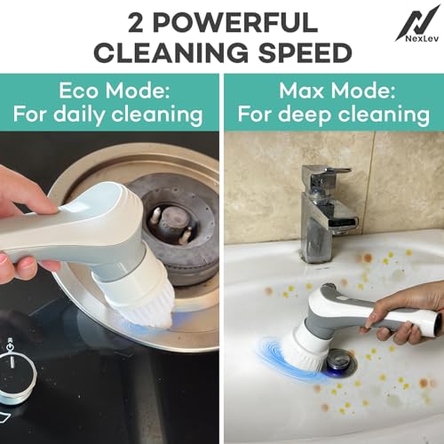 NexLev Spin Scrubber|6 Scrubbing Heads| For Kitchen, Bathroom, Tub, Glass | Complete cleaning tool for Home, Office & Car| 90 min runtime | 2600 mAh | Cordless Type C | 2 Modes|Adjustable Handle|SS-02 - Image 4