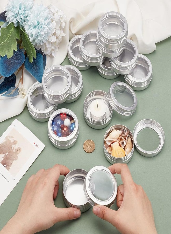 BENECREAT 14 Pack 2 OZ Tin Cans Screw Top Round Aluminum Cans Screw Lid Containers with Clear Window - Great for Store Spices, Candies, Tea or Gift Giving (Platinum) - Image 3