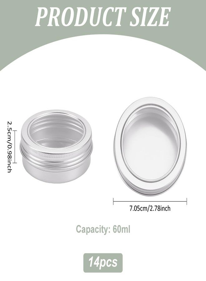 BENECREAT 14 Pack 2 OZ Tin Cans Screw Top Round Aluminum Cans Screw Lid Containers with Clear Window - Great for Store Spices, Candies, Tea or Gift Giving (Platinum) - Image 2