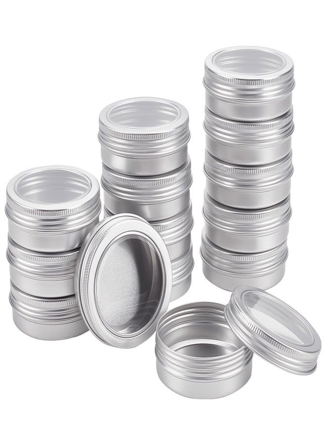 BENECREAT 14 Pack 2 OZ Tin Cans Screw Top Round Aluminum Cans Screw Lid Containers with Clear Window - Great for Store Spices, Candies, Tea or Gift Giving (Platinum) - Image 1