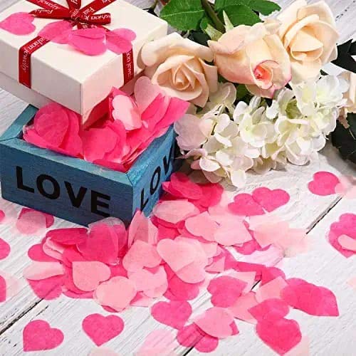 Confetti! Valentine's Day Heart Shape Tissue Confetti 1000 Pcs / 10-15 grm Paper Table Confetti for Valentine's Day, Wedding Party, Baby Shower and Balloon Decorations, 1 inch (Rose Red, Peach) - Image 1