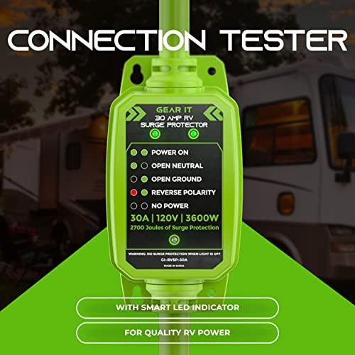 GearIT جهاز حماية من زيادة التيار GEARit RV 30 أمبير - محلل الدائرة وحامي/مراقب الجهد مع حماية من الزيادة (2700 جول) مقاوم للعوامل الجوية مع قابس تمديد 30 أمبير لمقطورة RV للسفر في الهواء الطلق - Image 2