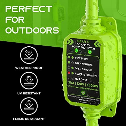GearIT جهاز حماية من زيادة التيار GEARit RV 30 أمبير - محلل الدائرة وحامي/مراقب الجهد مع حماية من الزيادة (2700 جول) مقاوم للعوامل الجوية مع قابس تمديد 30 أمبير لمقطورة RV للسفر في الهواء الطلق - Image 4