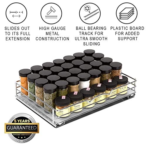 HOLDN’ STORAGE Pull Out Cabinet Organizer for Spices, Cans - Heavy Duty with Lifetime Limited Warranty- Pull Out Spice Rack- Cabinet Pull Out Shelf for Cans,Dishes, Etc, 14-3/8"Wx 10-1/2"D x 2-3/4” H, Chrome - Image 2