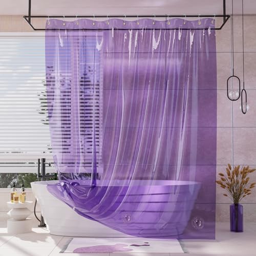 AmazerBath Purple Shower Curtain Liner Luxury, EVA Soft Clear Heavy Duty Shower Curtain and Liner 2-in-1, 72x72 Plastic Weighted Bathroom Liner, 12 Rustproof Grommets & 3 Heavyweight Stones - Image 1