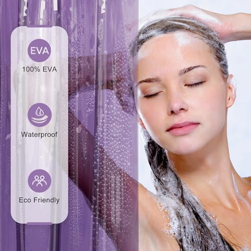 AmazerBath Purple Shower Curtain Liner Luxury, EVA Soft Clear Heavy Duty Shower Curtain and Liner 2-in-1, 72x72 Plastic Weighted Bathroom Liner, 12 Rustproof Grommets & 3 Heavyweight Stones - Image 5