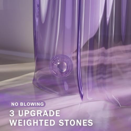 AmazerBath Purple Shower Curtain Liner Luxury, EVA Soft Clear Heavy Duty Shower Curtain and Liner 2-in-1, 72x72 Plastic Weighted Bathroom Liner, 12 Rustproof Grommets & 3 Heavyweight Stones - Image 4
