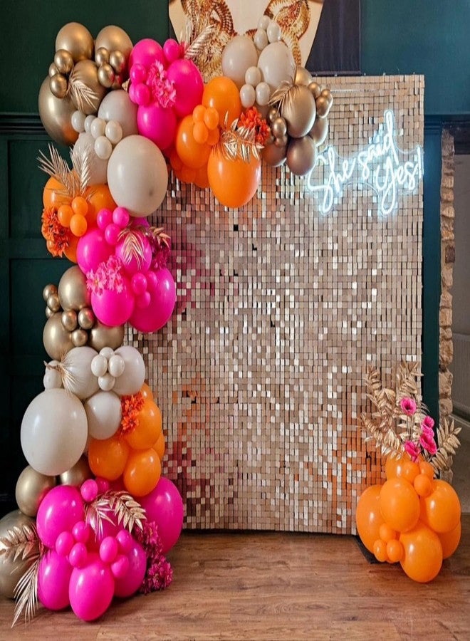 Tesochye 144Pcs Hot Pink and Orange Balloon Arch Garland Kit,Bright Pastel Pink Orange White Sand Metallic Gold Balloons for Boho Birthday Hawaii Tropical Baby Bridal Shower Wedding Party Decorations - Image 3