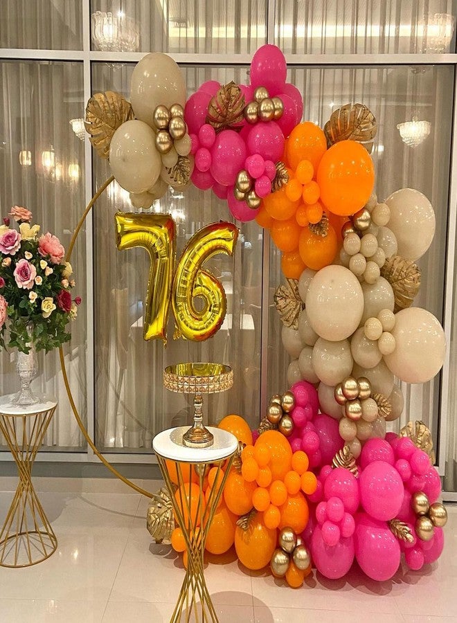 Tesochye 144Pcs Hot Pink and Orange Balloon Arch Garland Kit,Bright Pastel Pink Orange White Sand Metallic Gold Balloons for Boho Birthday Hawaii Tropical Baby Bridal Shower Wedding Party Decorations - Image 5