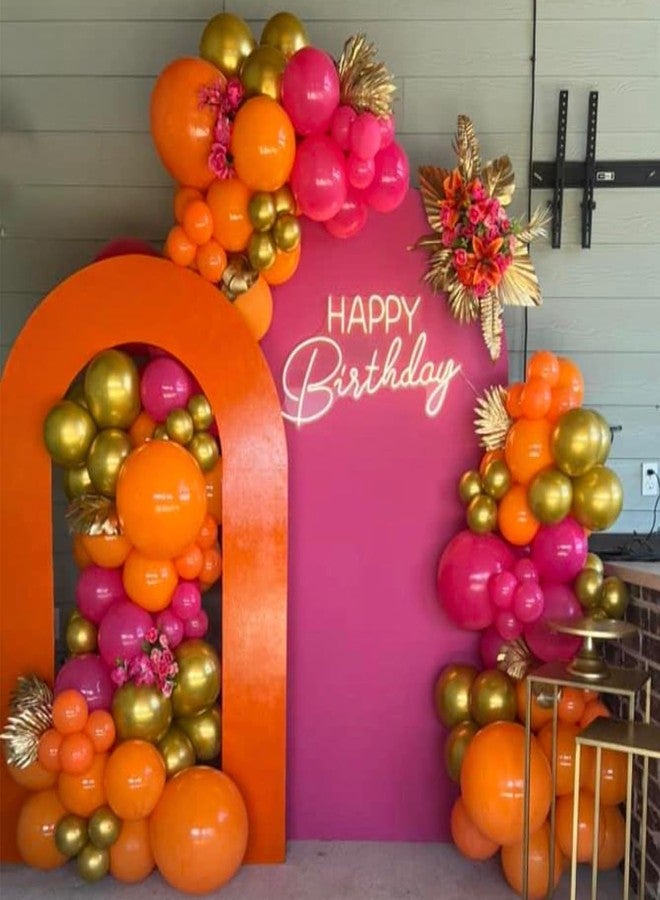 Tesochye 144Pcs Hot Pink and Orange Balloon Arch Garland Kit,Bright Pastel Pink Orange White Sand Metallic Gold Balloons for Boho Birthday Hawaii Tropical Baby Bridal Shower Wedding Party Decorations - Image 4