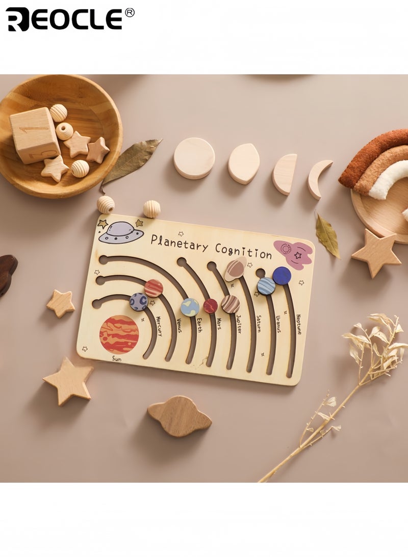 ريوكل نموذج نظام الشمس الخشبي للأطفال مع ثمانية كواكب وأداة تعلم المدارات - لعبة تعليمية للعلوم للأطفال لاستكشاف STEM - Image 5