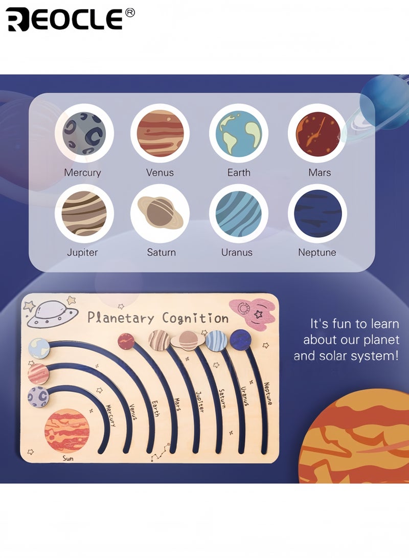 ريوكل نموذج نظام الشمس الخشبي للأطفال مع ثمانية كواكب وأداة تعلم المدارات - لعبة تعليمية للعلوم للأطفال لاستكشاف STEM - Image 3