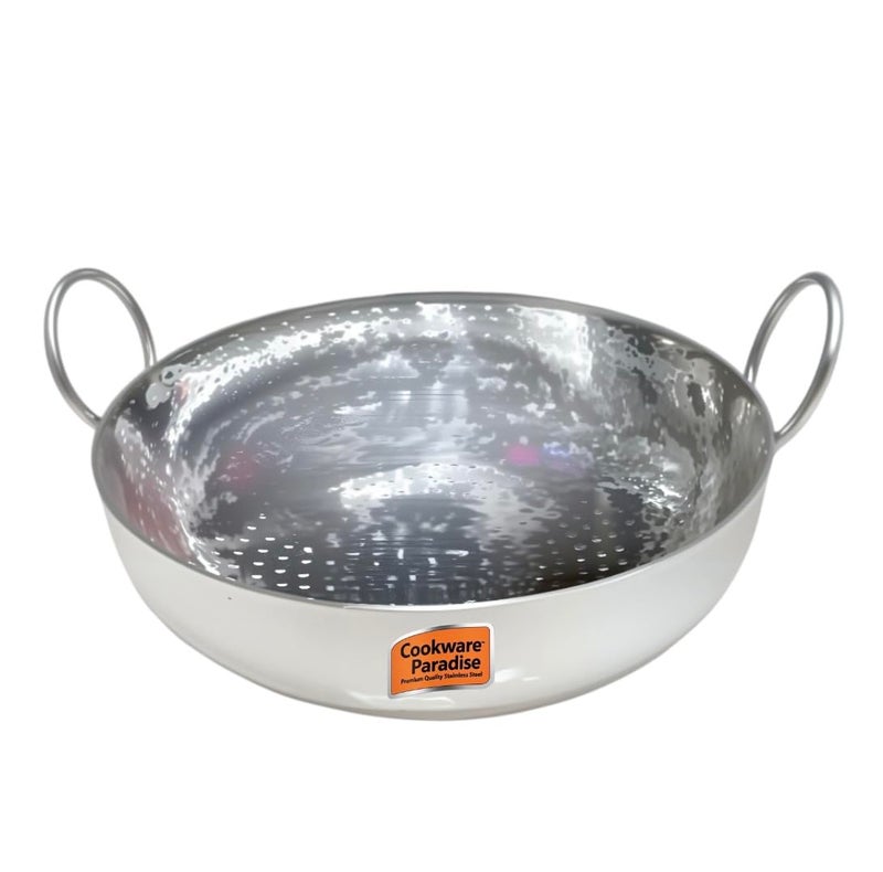 Cookware Paradise Stainless Steel Hammered Kadai with Heavy Bottom/Deep Frying Kadhai/Fry Pan for Cooking, Tasla (1000 ml) - Image 1