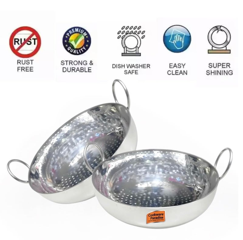 Cookware Paradise Stainless Steel Hammered Kadai with Heavy Bottom/Deep Frying Kadhai/Fry Pan for Cooking, Tasla (1000 ml) - Image 3