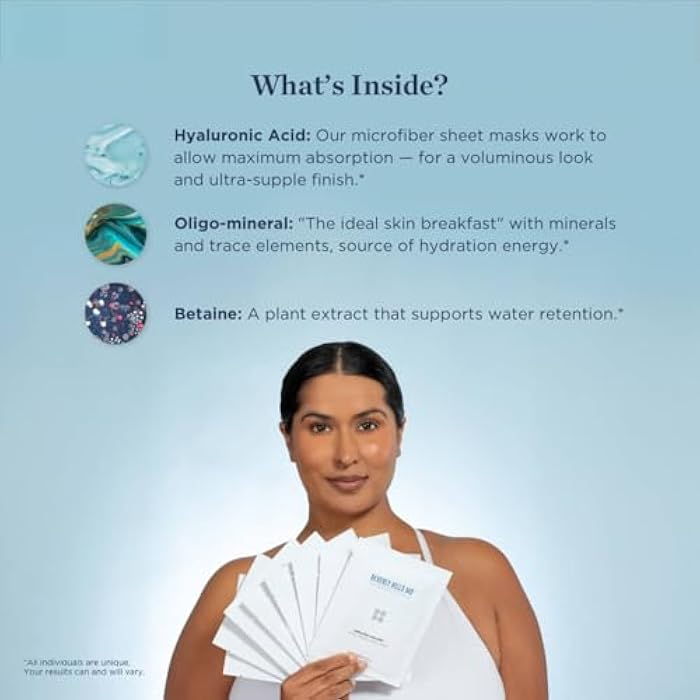 Beverly Hills MD Ageless Volume Hyaluronic Face Mask- Reduce Appearance of Wrinkles, Anti Aging Formula for Plump, Moisturized Skin- 8 Pack- Hydrating & Firming Gentle Sheet Mask - Image 3
